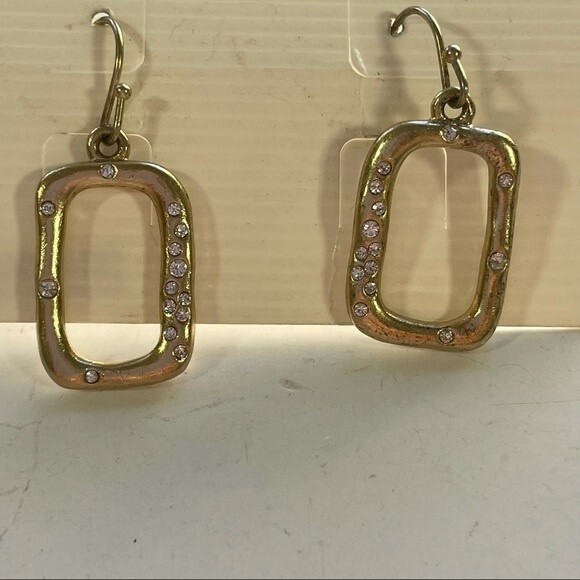 Lia Sophia Gold Tone Rectagle With Clear Crystal Dangle Earrings - Picture 1 of 6
